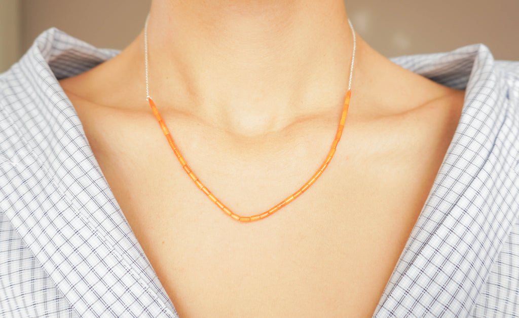 coral necklace with silver chain