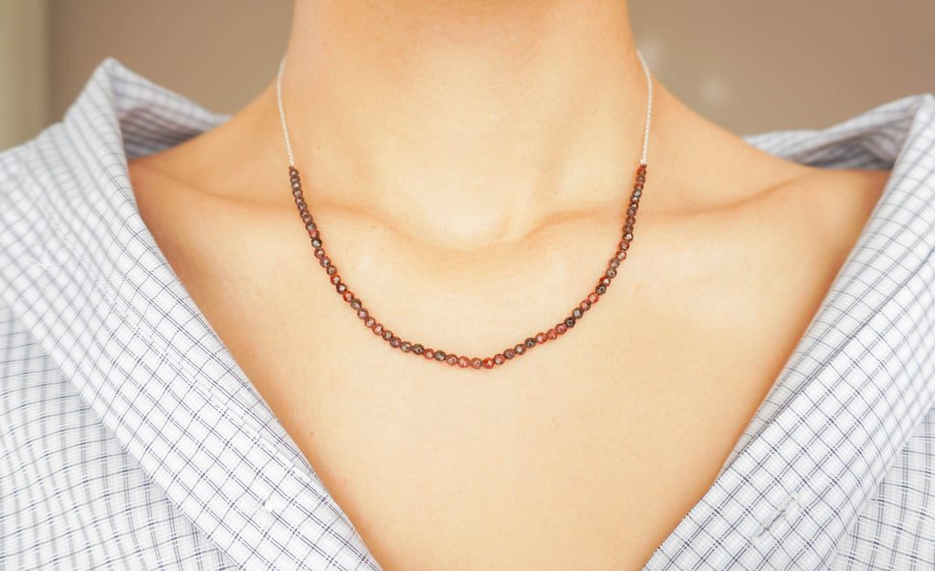 garnet necklace with silver chain