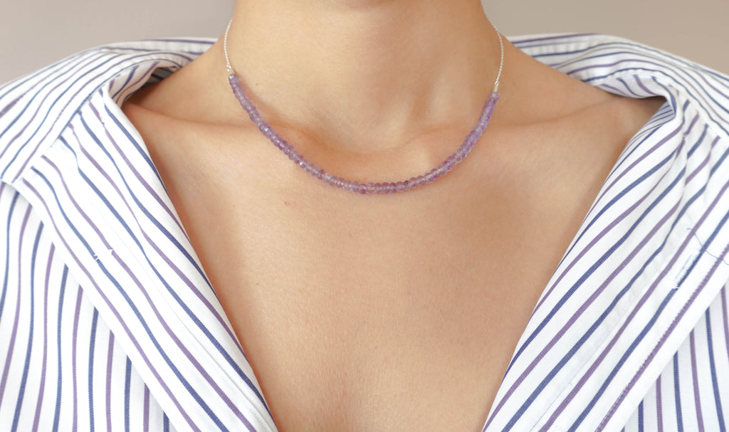 Amethyst necklace with silver chain