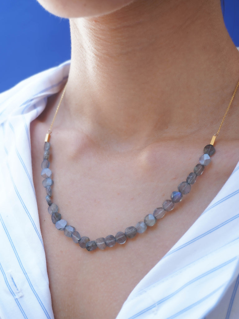 labradorite necklace with gold plated silver chain