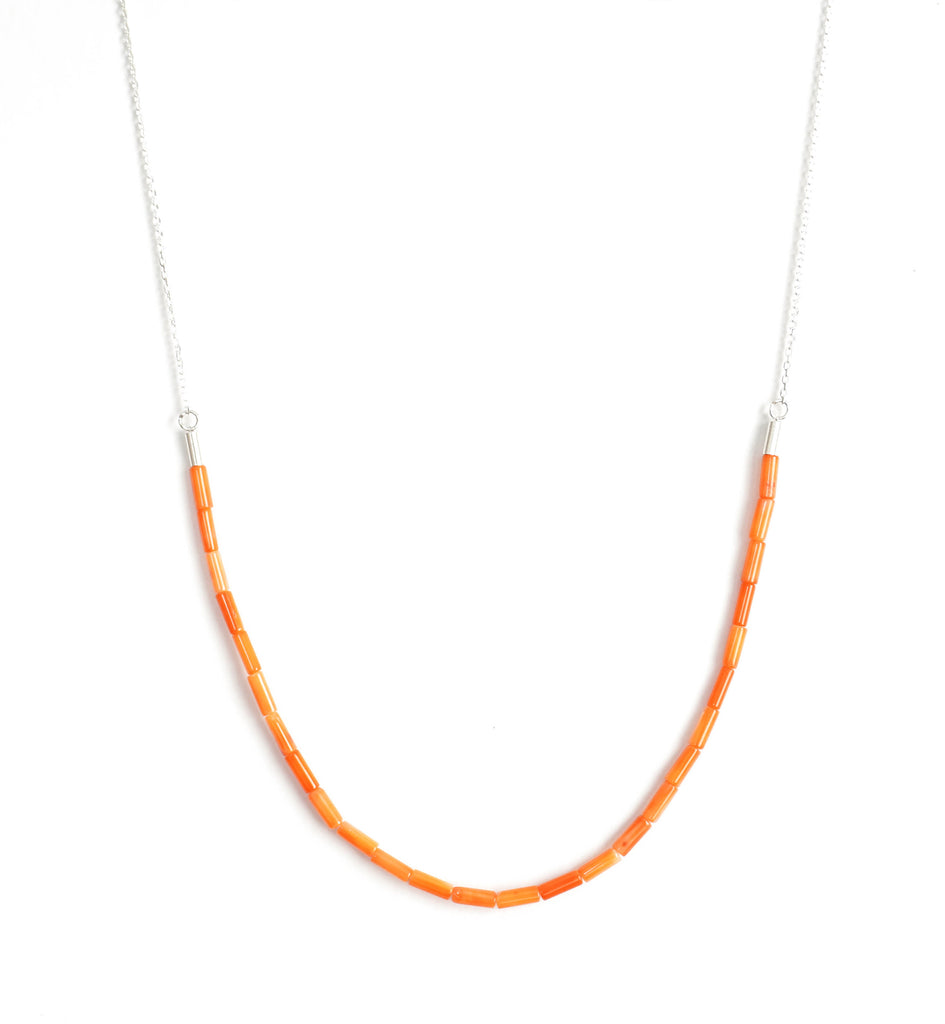 coral necklace with silver chain