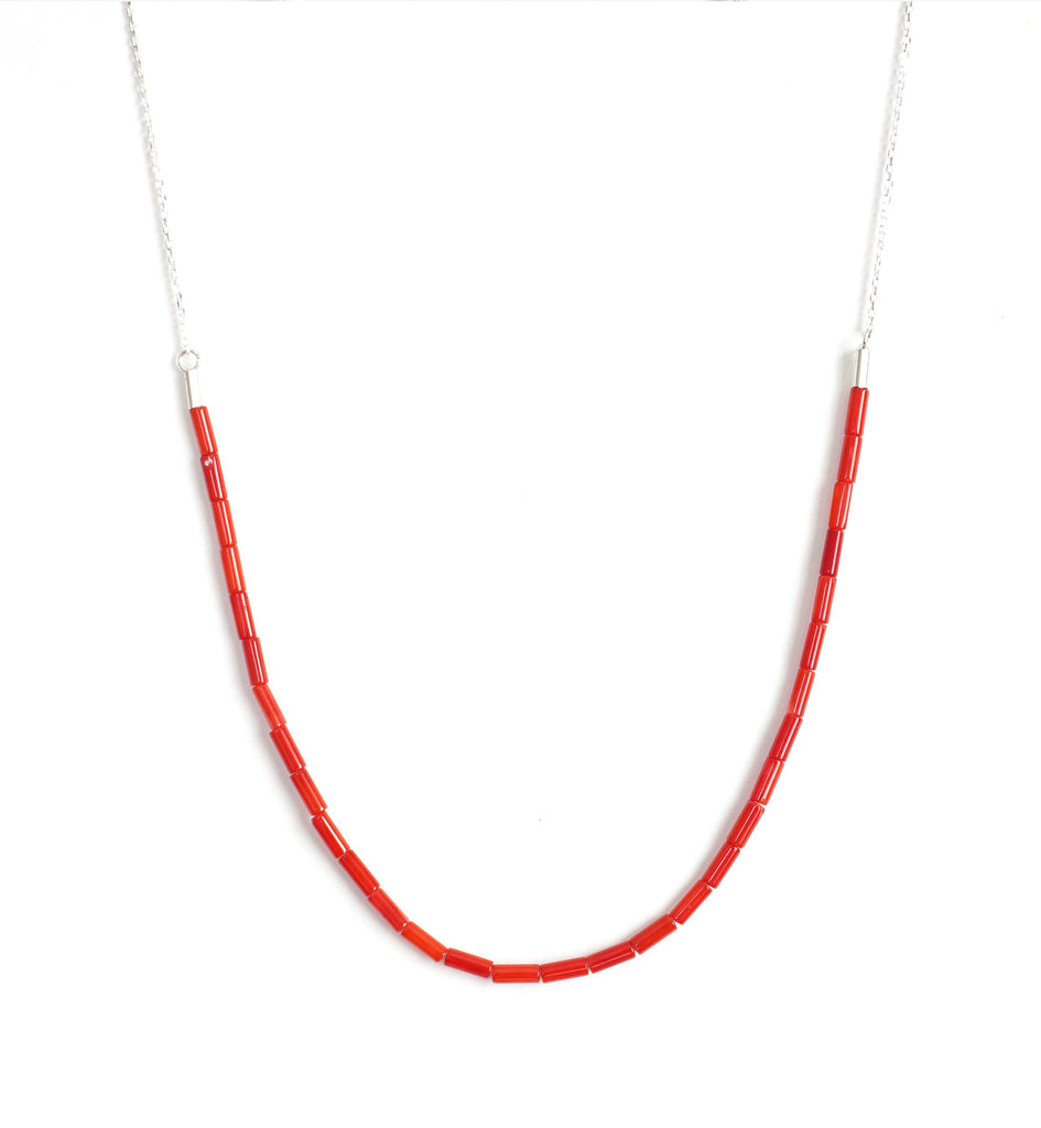 coral necklace with silver chain