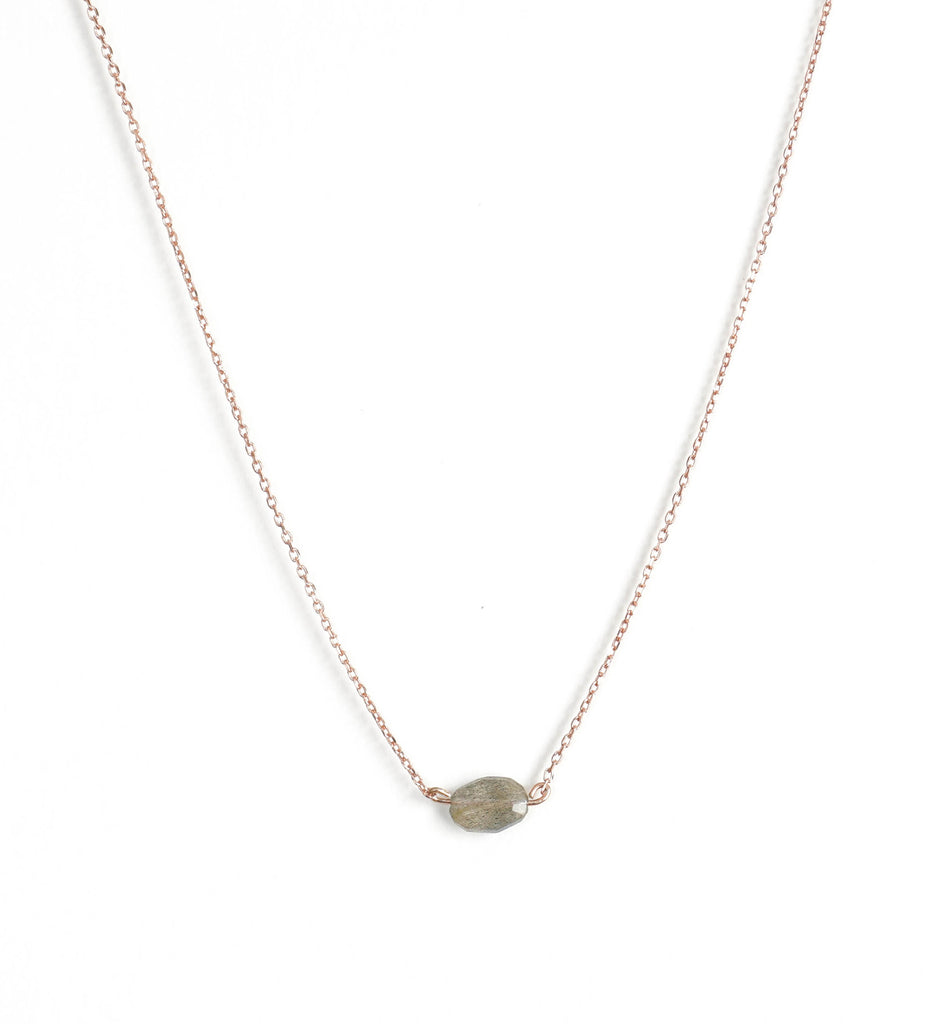 labradorite necklace with rose gold plated silver chain